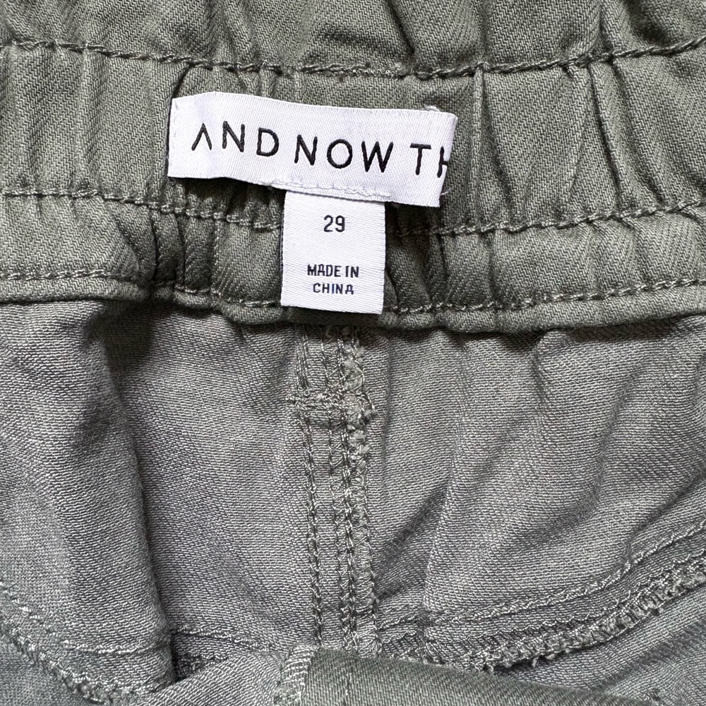 Olive Green Elastic Waist Shorts - Picture 3 of 4